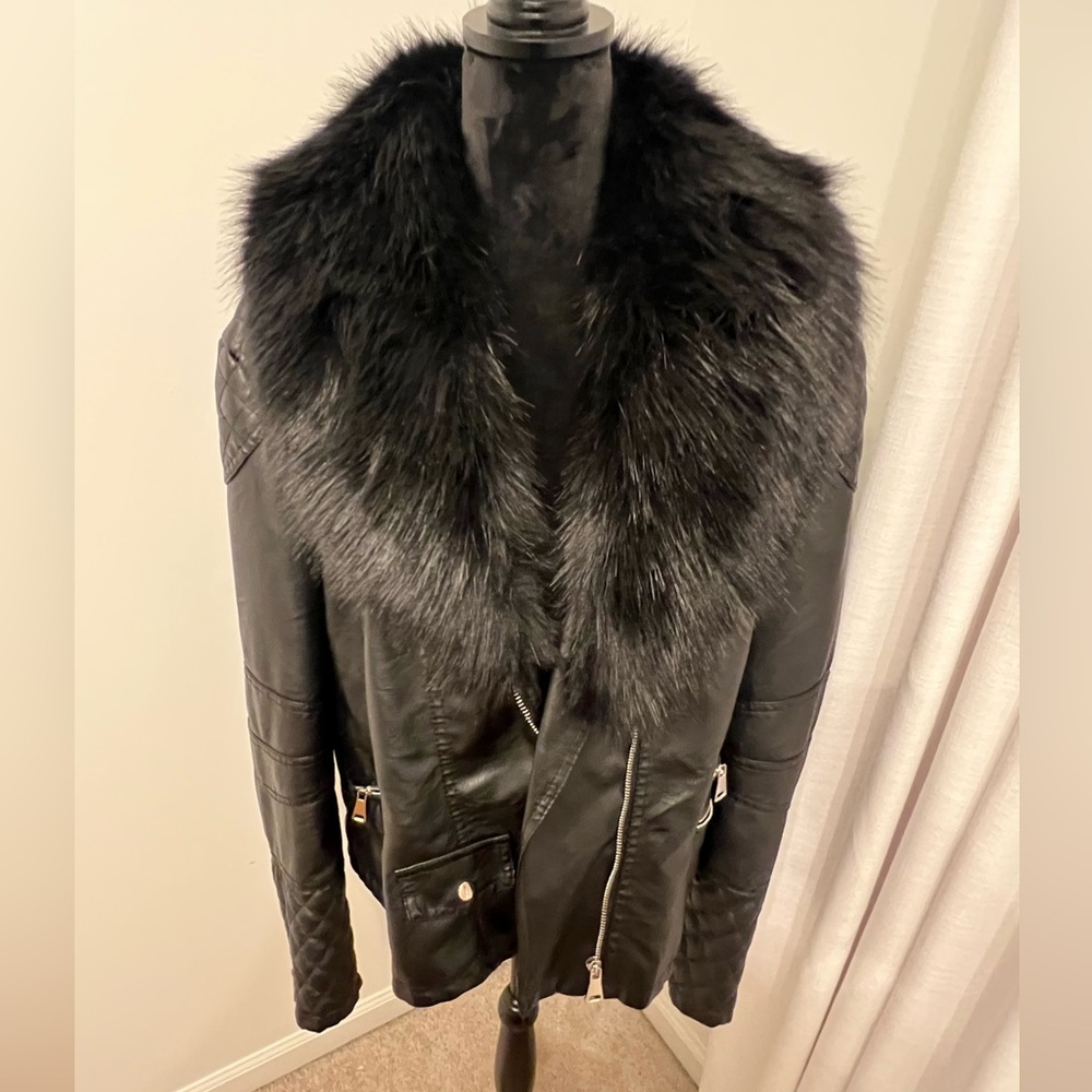 Brand New!! Azalea Wang Faux Leather & Fur Jacket, Black Size 3X
